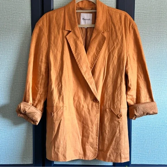 Madewell Double Breasted Relaxed Fit Lightweight Linen Blazer in Fresco, Size M - Picture 3 of 9